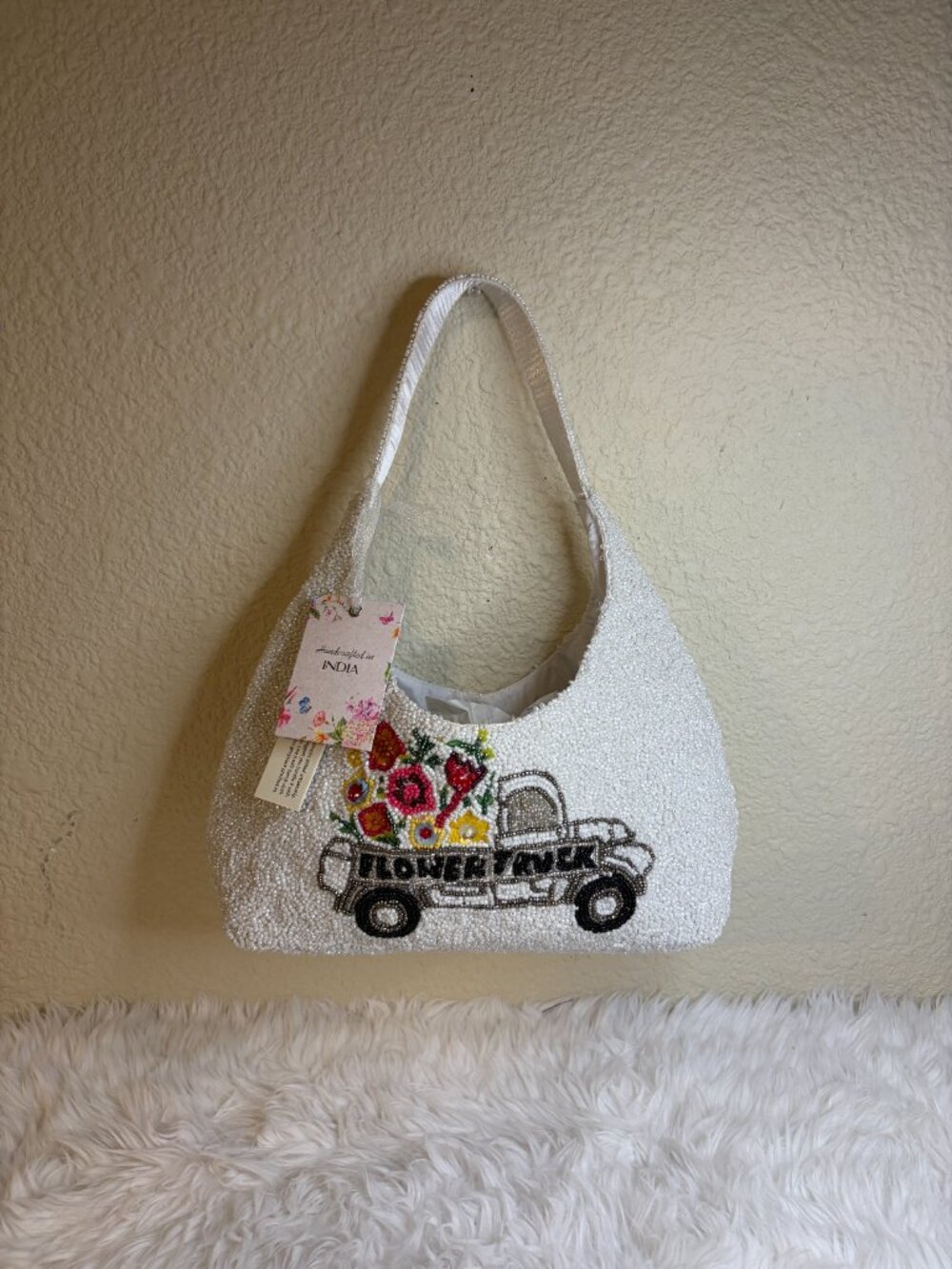 Viral Flower Truck Beaded Shoulder Bag Hand Beaded India Floral Purse NWT - Picture 2 of 8